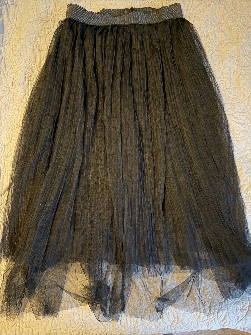 Black Tulle Midi Skirt - pull on- comfortable goth witchy grunge